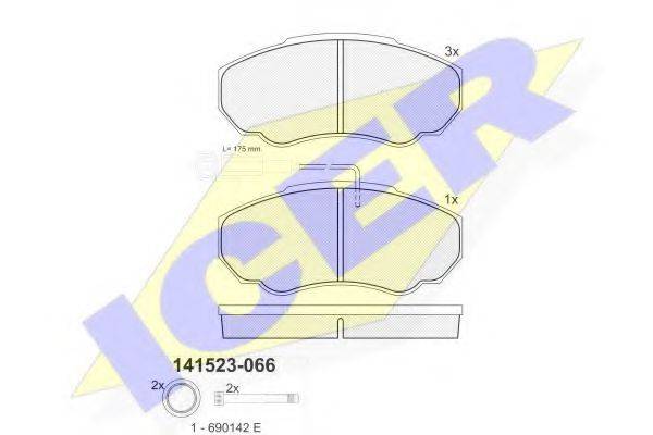 Комплект тормозных колодок, дисковый тормоз ICER 141523