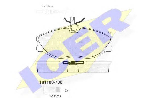 Комплект тормозных колодок, дисковый тормоз ICER 181108-700