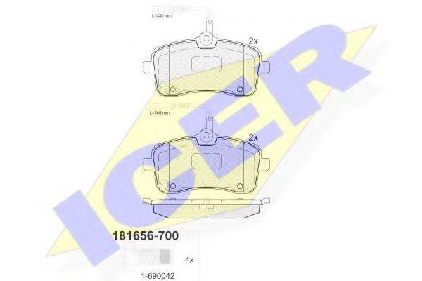 Комплект тормозных колодок, дисковый тормоз ICER 181656-700