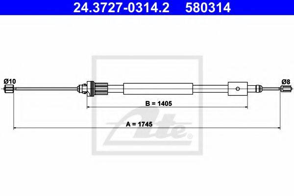 Трос, стояночная тормозная система ATE 24.3727-0314.2
