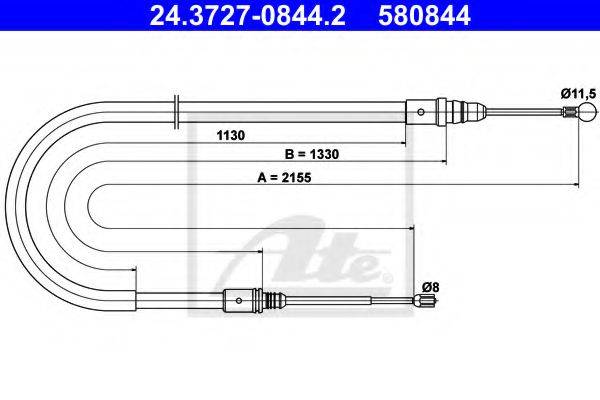 Трос, стояночная тормозная система ATE 24.3727-0844.2