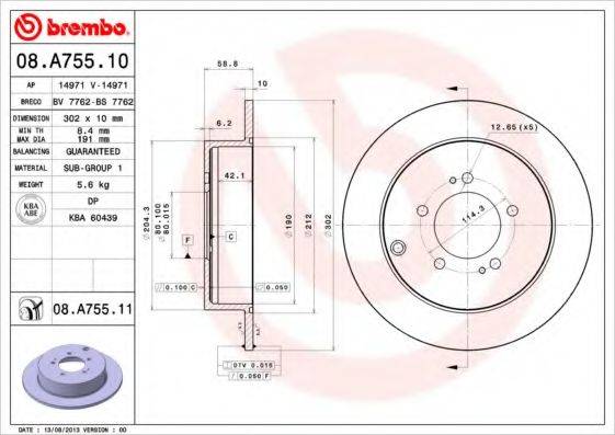 Тормозной диск BREMBO 08.A755.11
