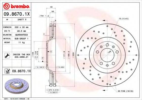 Тормозной диск BREMBO 09.8670.1X