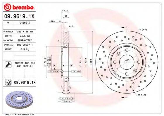 Тормозной диск BREMBO 09.9619.1X