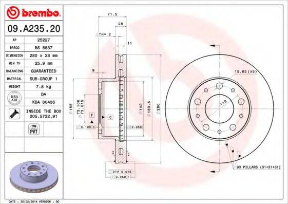 Тормозной диск BREMBO 09.A235.20