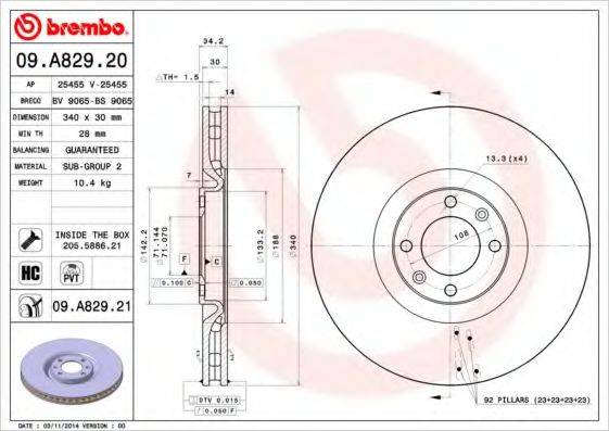 Тормозной диск BREMBO 09.A829.21